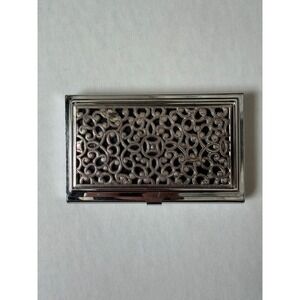 Brighton Silver Filigree Business Card Holder Mirror Case Heart Logo Vintage